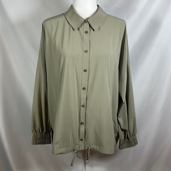 Soft Surroundings Go Lively Parachute Green Button Down Top Womens Size L - Picture 1 of 12